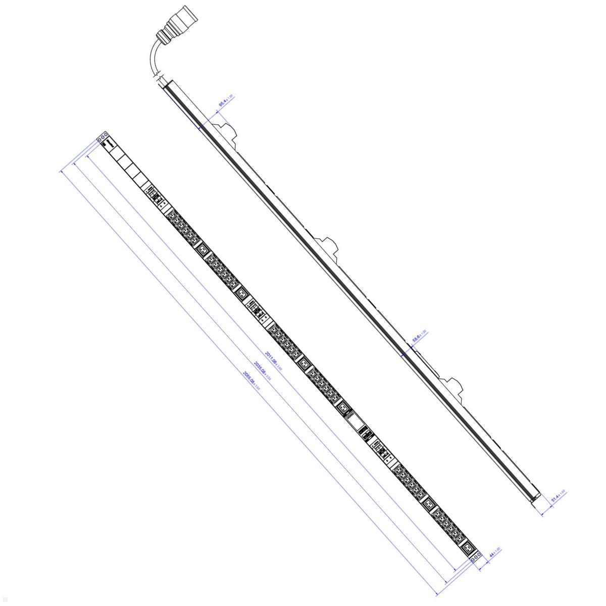 Bachmann BN ESSENTIAL Metered - 32/5p Rack PDU mit 36xC13, 6xC19 & Display (BM0024230), Zeichnung