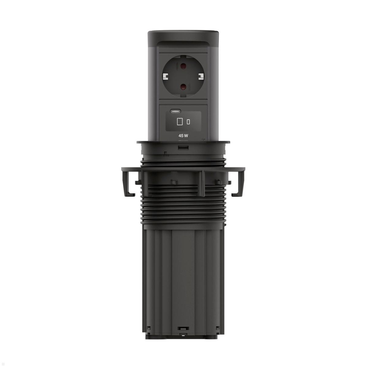 Bachmann ELEVATOR 2 versenkbare Steckdose mit Qi2 Wireless Charging Schwarz matt