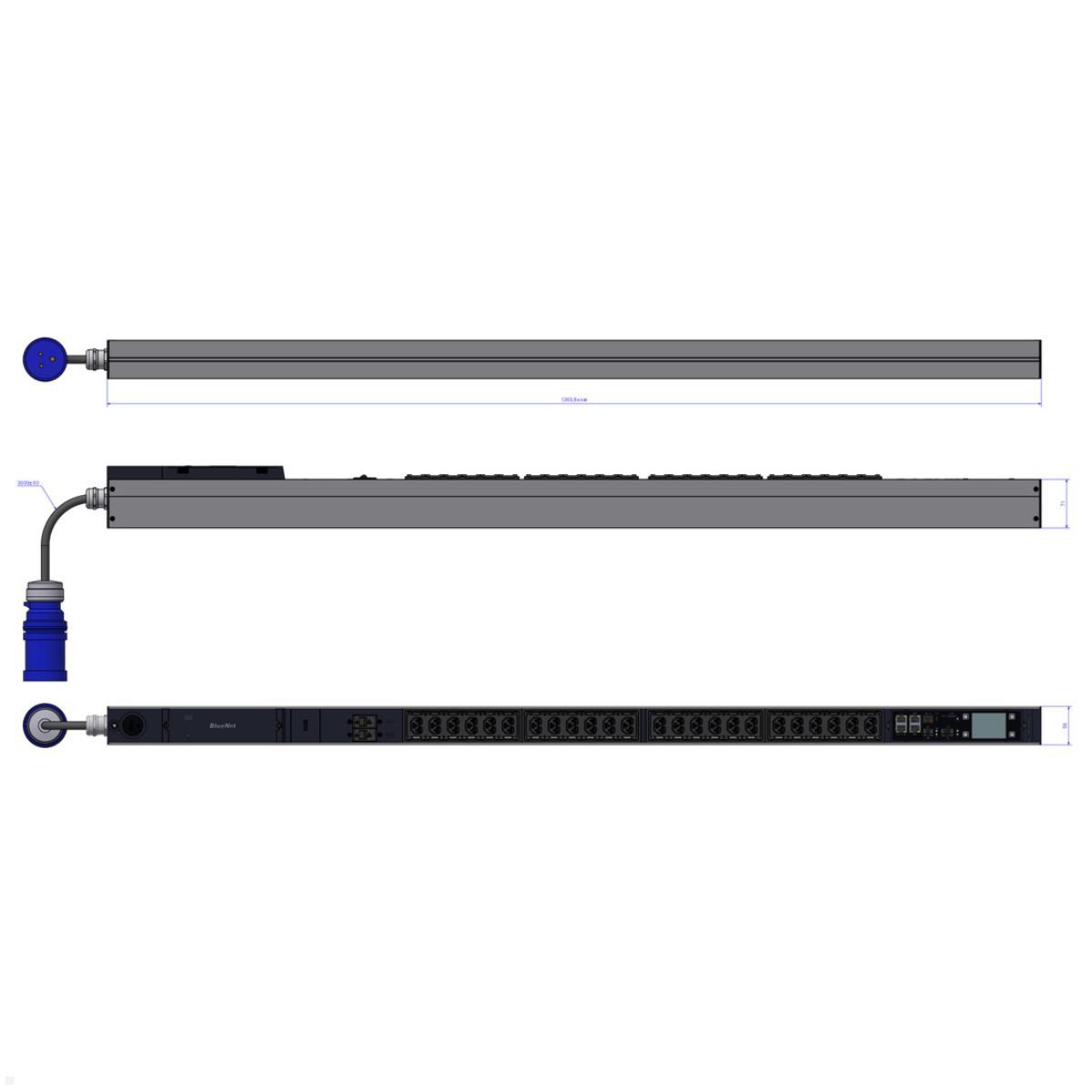 Bachmann BN PRO M+ Metered RCM – 32A Rack PDU mit 24xCombo 2xMCB, 3,0m CEE 32A/3p (BM0024757), Stromverteiler Rechenzentrum