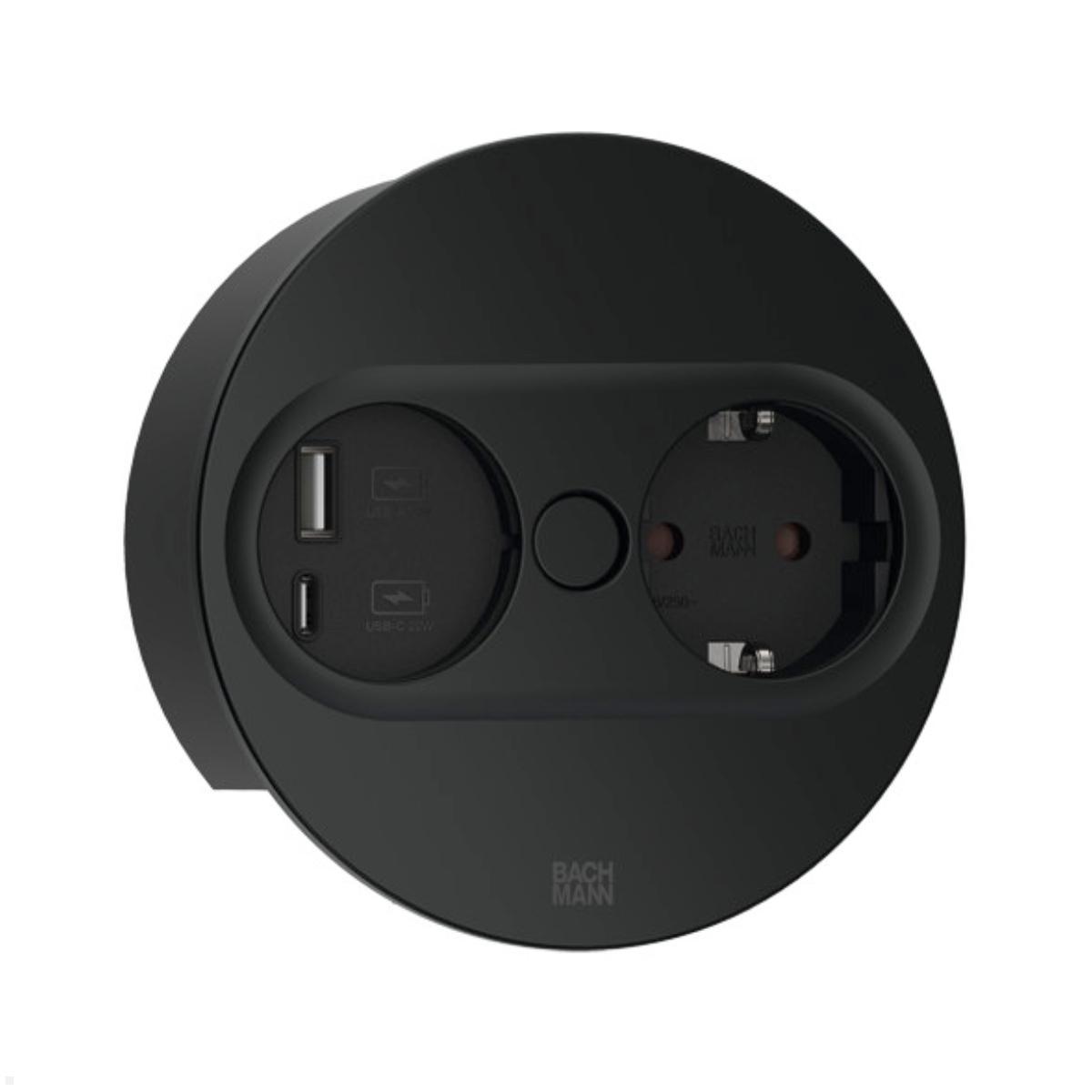 Bachmann TWIST 2 1x Steckdose 1x USB-Charger A/C, rund (946.104) schwarz Bachmann TWIST 2 1x Steckdose 1x USB-Charger A/C, rund (946.104) schwarz