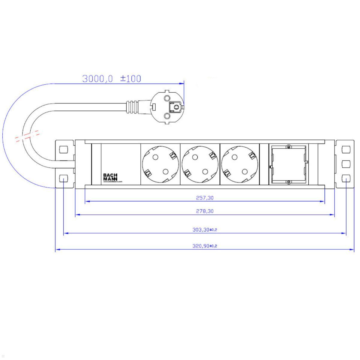 Bachmann UNIVERSAL Steckdosenleiste 3x Steckdose 1x CAT6A 1x HDMI (922.0111HC), technische Zeichnung Steckdosenleiste Bachmann UNIVERSAL Steckdosenleiste 3x Steckdose 1x CAT6A 1x HDMI (922.0111HC), technische Zeichnung Steckdosenleiste