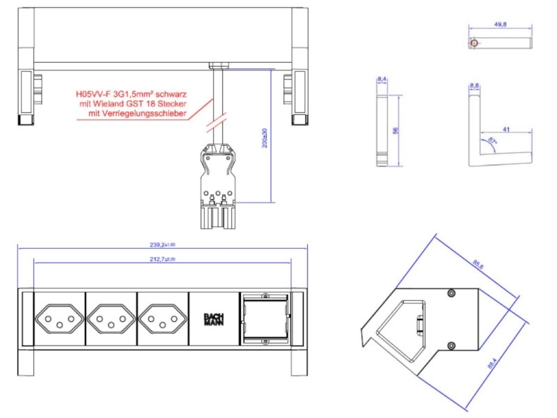 Bachmann DESK 2 3x Steckdose CH, 1x Custom Modul, inox (902.408) Maße Bachmann DESK 2 3x Steckdose CH, 1x Custom Modul, inox (902.408) Maße