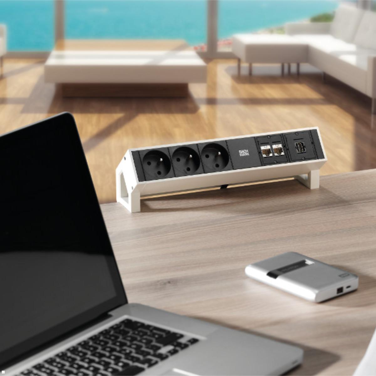 Bachmann DESK 2 2x Steckdose 1x USB-Charger A/C 1x CM (902.965), schwarz, Beispiel, Abb. ähnlich Bachmann DESK 2 2x Steckdose 1x USB-Charger A/C 1x CM (902.965), schwarz, Beispiel, Abb. ähnlich