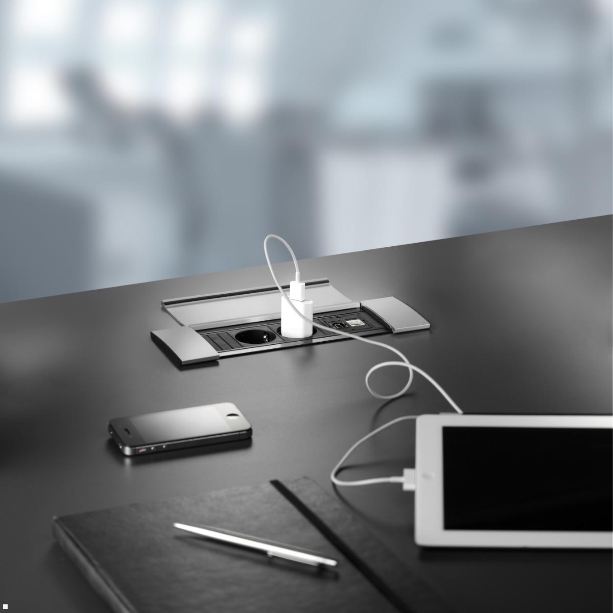 Bachmann Power Frame 4-fach 2x Steckdose 1x USB-Charger A/C 1x CM (916.504), Schreibtisch Bachmann Power Frame 4-fach 2x Steckdose 1x USB-Charger A/C 1x CM (916.504), Schreibtisch