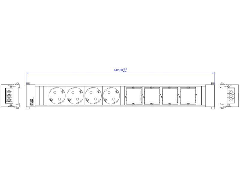Bachmann CONFERENCE / TOP FRAME 8-fach 4x Steckdose, 4x CM (909.007) Zeichnung Bachmann CONFERENCE / TOP FRAME 8-fach 4x Steckdose, 4x CM (909.007) Zeichnung
