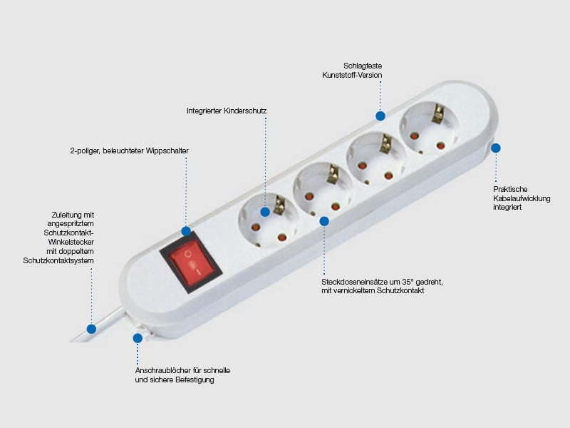 Bachmann SMART 6-fach Steckdosenleiste mit Schalter 1,5m (381.250K) weiß Funktionen Bachmann SMART 6-fach Steckdosenleiste mit Schalter 1,5m (381.250K) weiß Funktionen