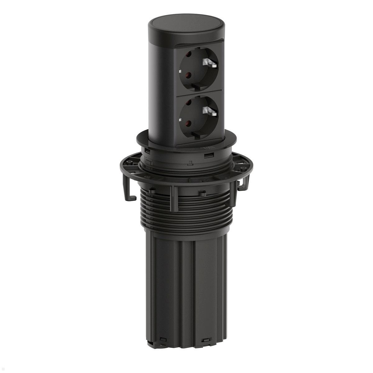 Bachmann ELEVATOR 2 Einbausteckdose 2-fach Schwarz matt – Soft Opening Mechanismus