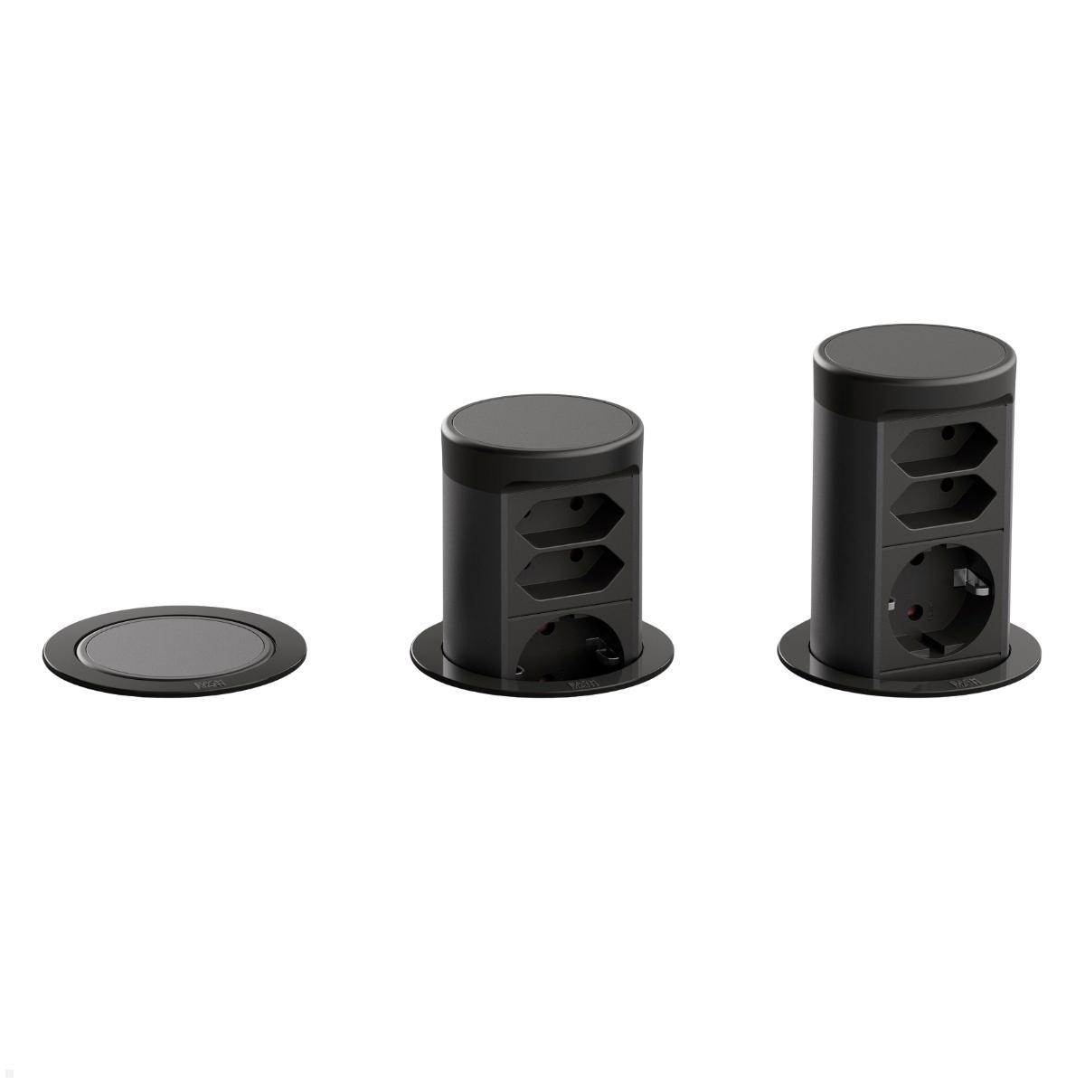 Bachmann ELEVATOR 2 versenkbare Küchensteckdose 3-fach Schwarz matt – Einbauansicht