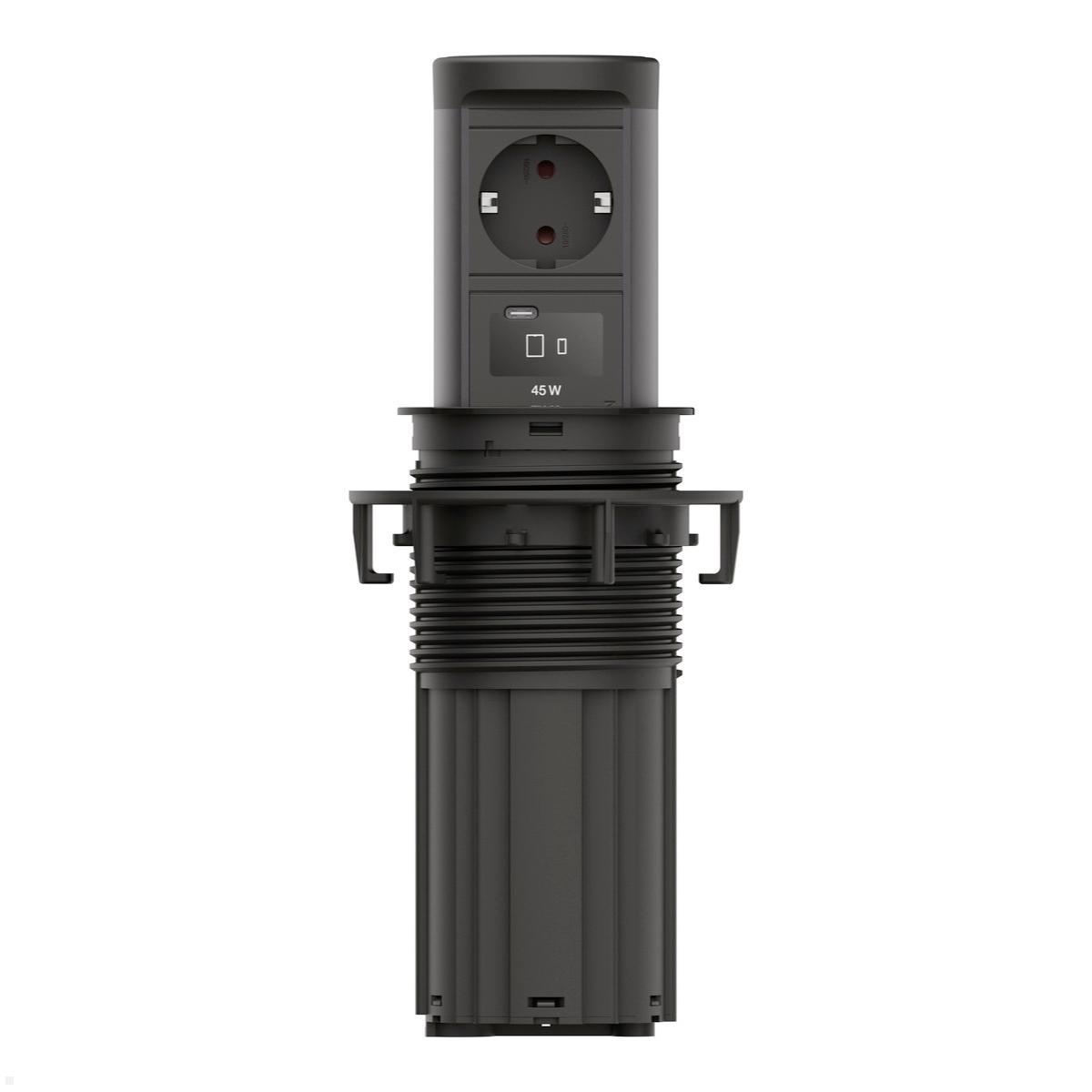 Bachmann ELEVATOR 2 versenkbare Steckdose mit Qi2 Wireless Charging Schwarz matt