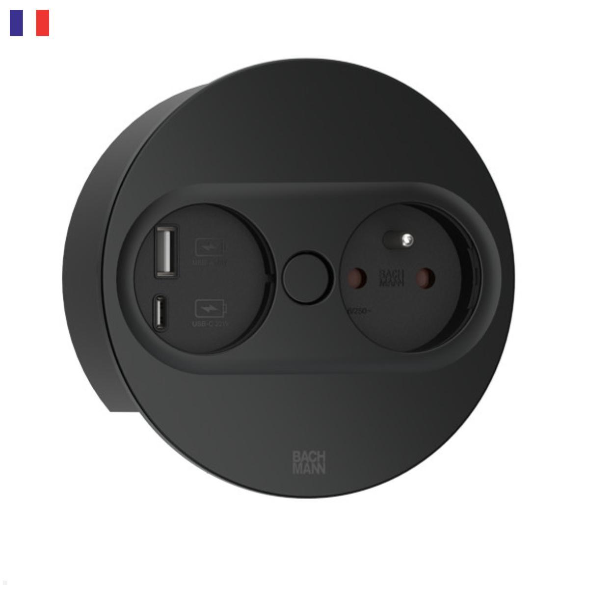 Bachmann TWIST 2 1x FR Steckdose UTE 1x USB-Charger A/C, rund (946.106) schwarz Bachmann TWIST 2 1x FR Steckdose UTE 1x USB-Charger A/C, rund (946.106) schwarz