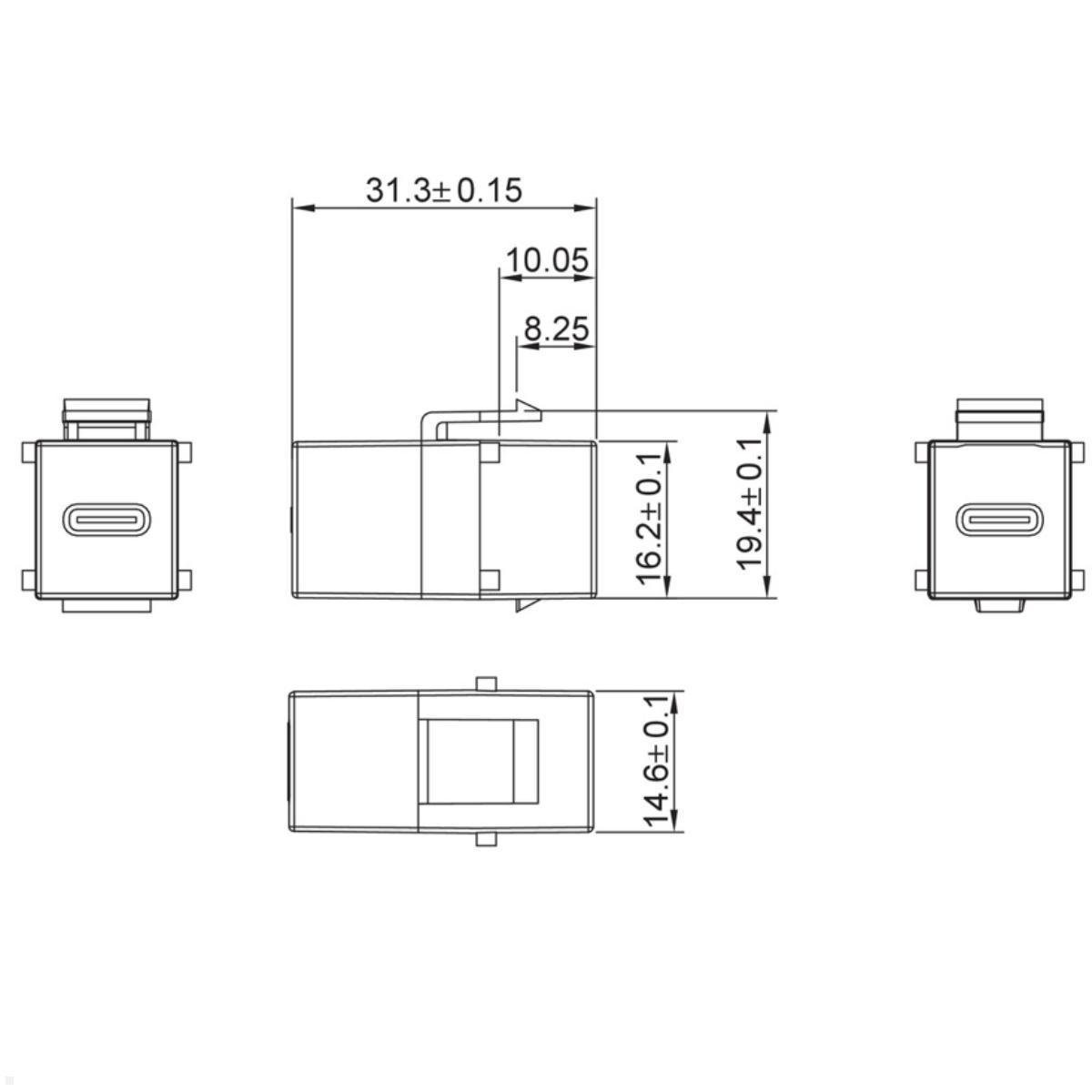 Bachmann USB-C Keystone Modul USB 3.2 mit Power Delivery 100 W, schwarz, USB-C Durchgangskupplung Keystone Adapter