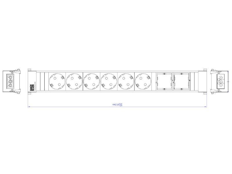 Bachmann CONFERENCE / TOP FRAME 8-fach 6x Steckdose, 2x CM (909.009) Zeichnung Bachmann CONFERENCE / TOP FRAME 8-fach 6x Steckdose, 2x CM (909.009) Zeichnung