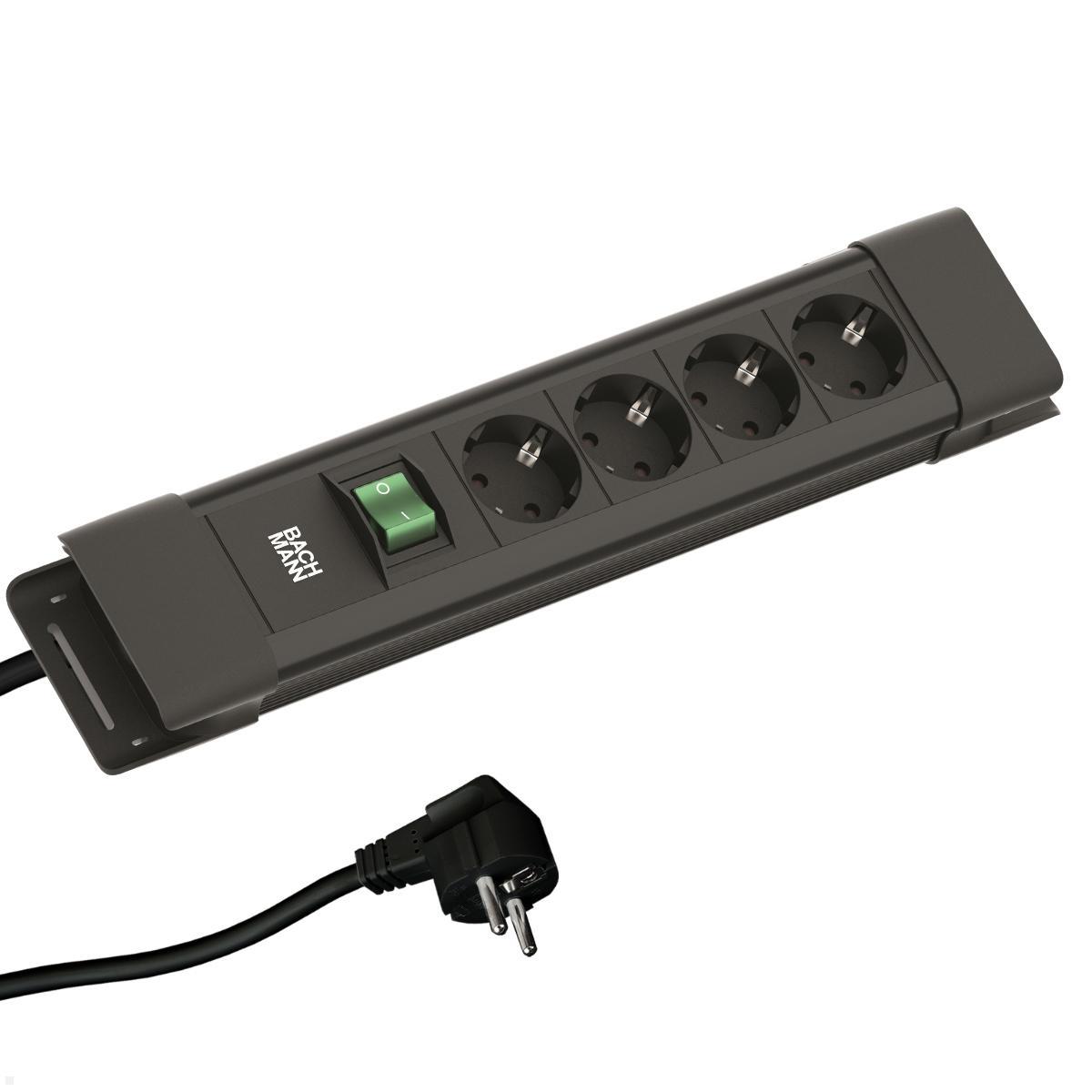 Bachmann CONNECTUS 4x Steckdose, 1x Schalter, 2m Zuleitung, schwarz (BM005913