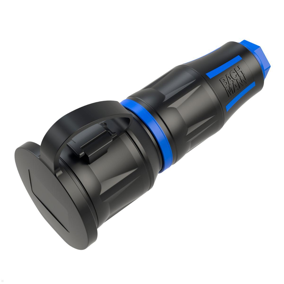 Bachmann Profi-Schutzkontaktkupplung CEE7/3 mit Deckelband, gummiert (BM0017349) Bachmann Profi-Schutzkontaktkupplung CEE7/3 mit Deckelband, gummiert (BM0017349)