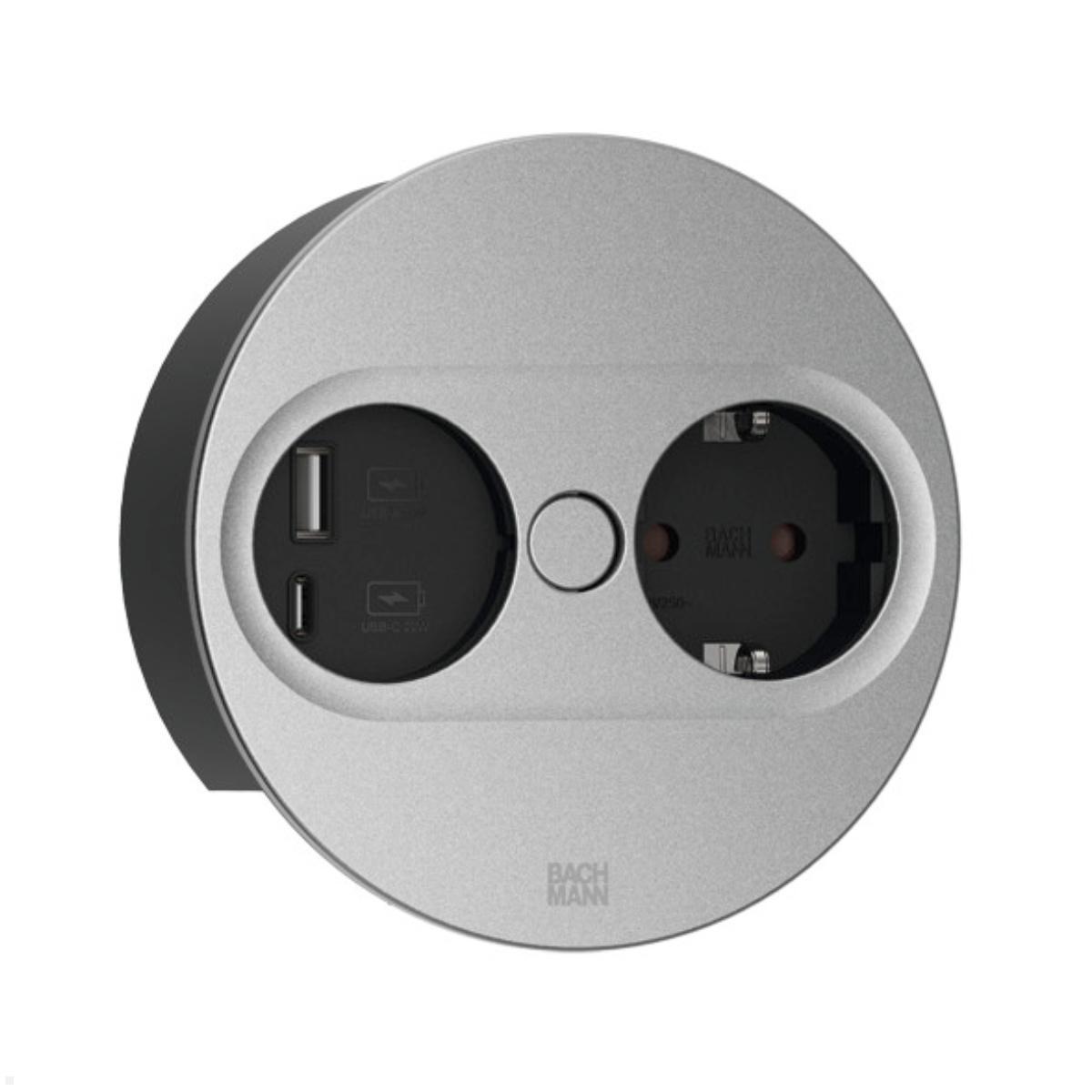 Bachmann TWIST 2 1x Steckdose 1x USB-Charger A/C, GST18, rund (946.012) silber Bachmann TWIST 2 1x Steckdose 1x USB-Charger A/C, GST18, rund (946.012) silber