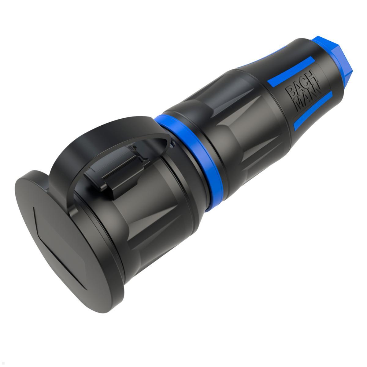 Bachmann Profi-Schutzkontaktkupplung CEE7/3 mit Deckelband, LED, gummiert (BM0017350) Bachmann Profi-Schutzkontaktkupplung CEE7/3 mit Deckelband, LED, gummiert (BM0017350)