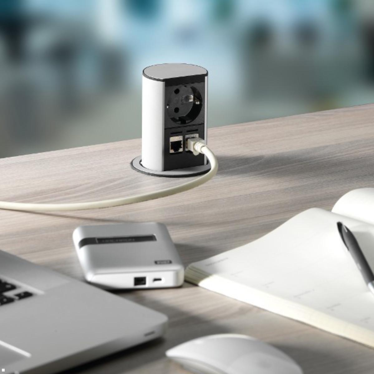 Bachmann ELEVATOR versenkbare Steckdose mit 2x CAT6A (928.0040), ausgerichtet Bachmann ELEVATOR versenkbare Steckdose mit 2x CAT6A (928.0040), ausgerichtet