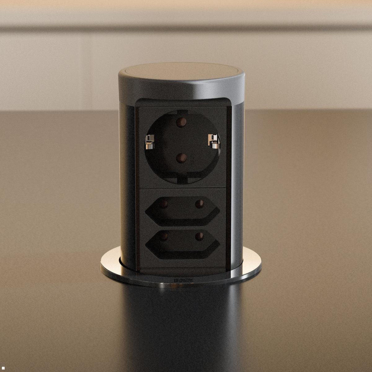 Bachmann ELEVATOR 2 ausfahrbare Steckdose 3-fach Schwarz matt – Detailansicht