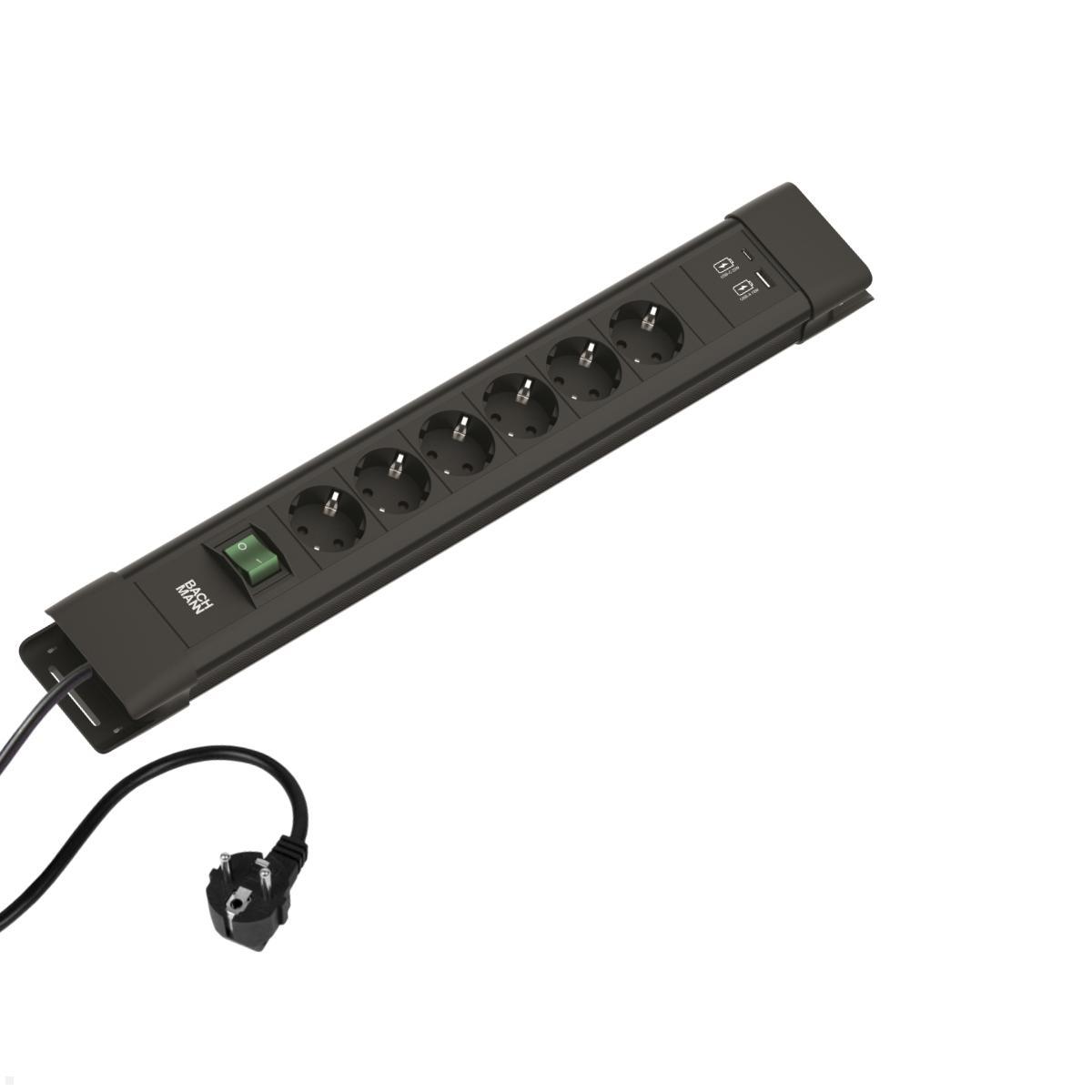 Bachmann CONNECTUS 6x Steckdose CEE7/3, 1x USB A/C, 1x Schalter, schwarz (BM005922)