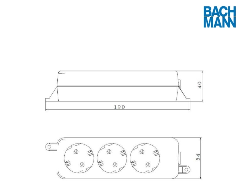Bachmann SELLY 3-fach Steckdosenleiste mit 1,5m Zuleitung, weiß 387.274S Zeichnung Bachmann SELLY 3-fach Steckdosenleiste mit 1,5m Zuleitung, weiß 387.274S Zeichnung
