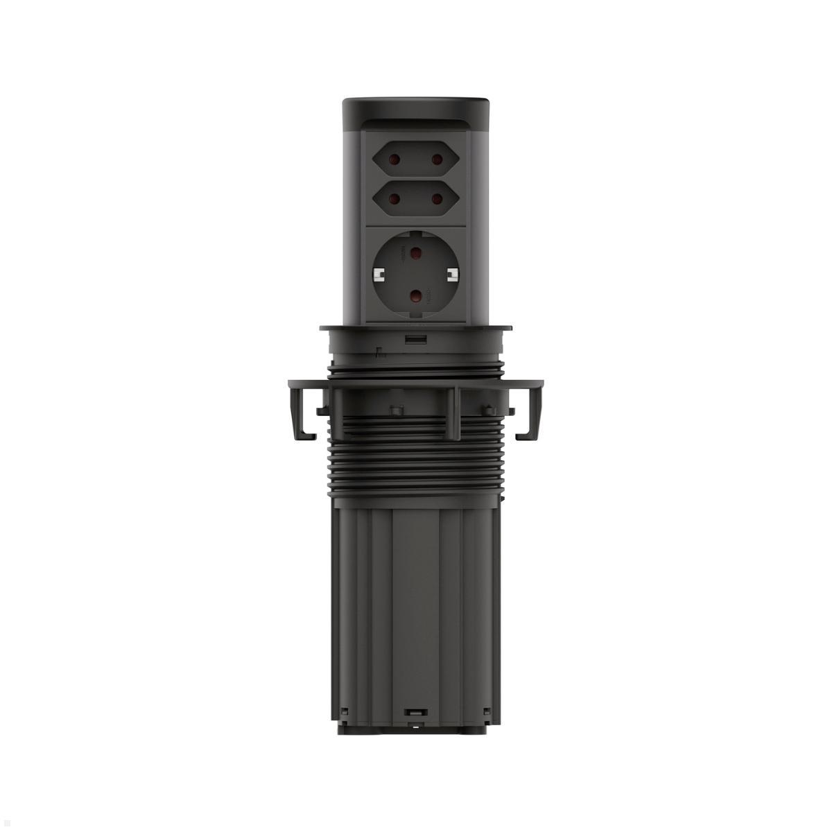 Bachmann ELEVATOR 2 versenkbare Einbausteckdose 3-fach Schwarz matt