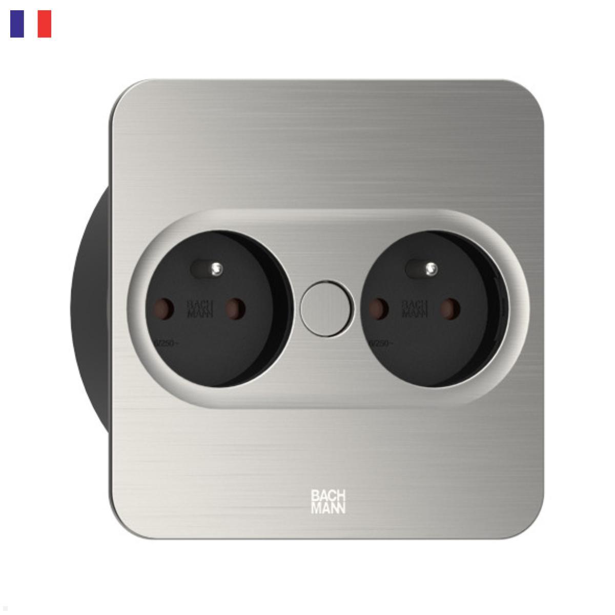 Bachmann TWIST 2 2x FR Steckdose UTE, eckig (946.003) Edelstahl-Optik Bachmann TWIST 2 2x FR Steckdose UTE, eckig (946.003) Edelstahl-Optik