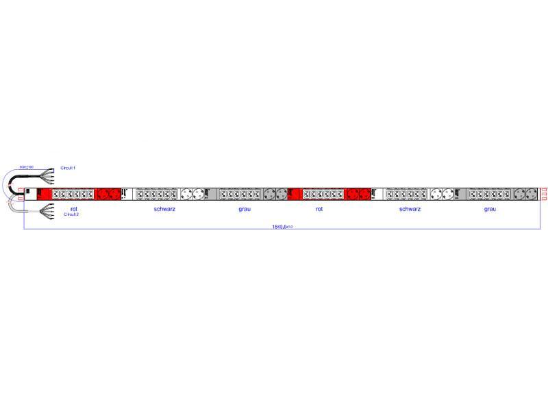 Bachmann IT PDU Vertikal Steckdosenleiste 36x C13 12x Steckdose 1HE (800.0113) Einspeisungen