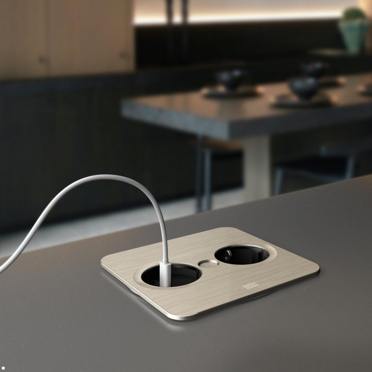 Bachmann TWIST 2 1x Steckdose 1x USB-Charger A/C, eckig (946.005) Edelstahl-Optik, Anwendung Bachmann TWIST 2 1x Steckdose 1x USB-Charger A/C, eckig (946.005) Edelstahl-Optik, Anwendung