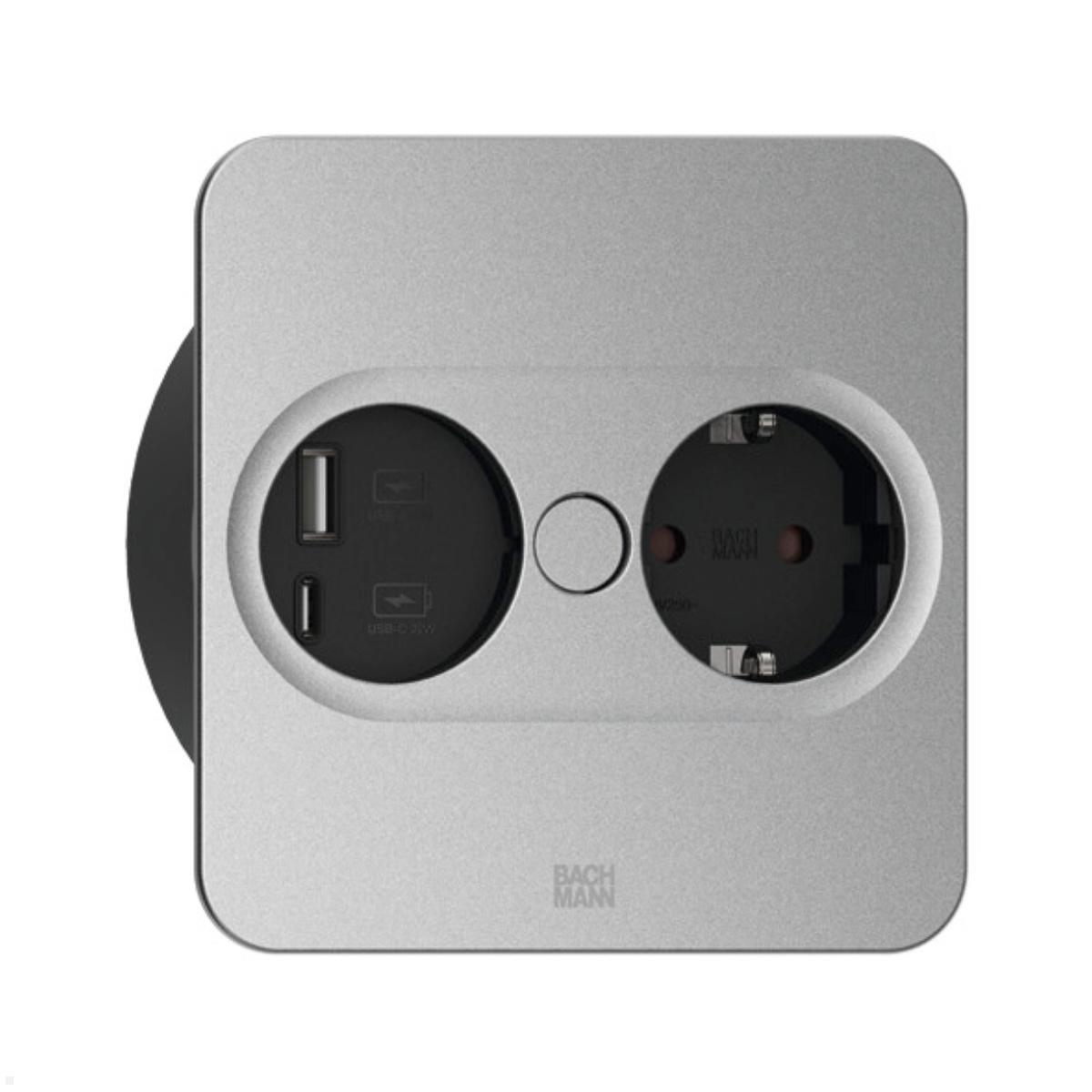 Bachmann TWIST 2 1x Steckdose 1x USB-Charger A/C, GST18, eckig (946.013) silber Bachmann TWIST 2 1x Steckdose 1x USB-Charger A/C, GST18, eckig (946.013) silber