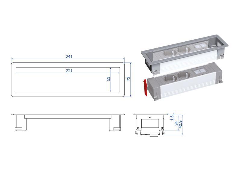 Bachmann Power Frame 1x Steckdose USB Charger 2x CM (916.0041) Einbaumaße Bachmann Power Frame 1x Steckdose USB Charger 2x CM (916.0041) Einbaumaße
