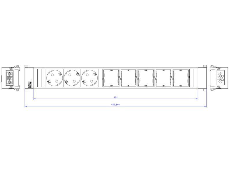 Bachmann CONFERENCE / TOP FRAME 8-fach 3x Steckdose, 5x CM (909.006) Zeichnung Bachmann CONFERENCE / TOP FRAME 8-fach 3x Steckdose, 5x CM (909.006) Zeichnung
