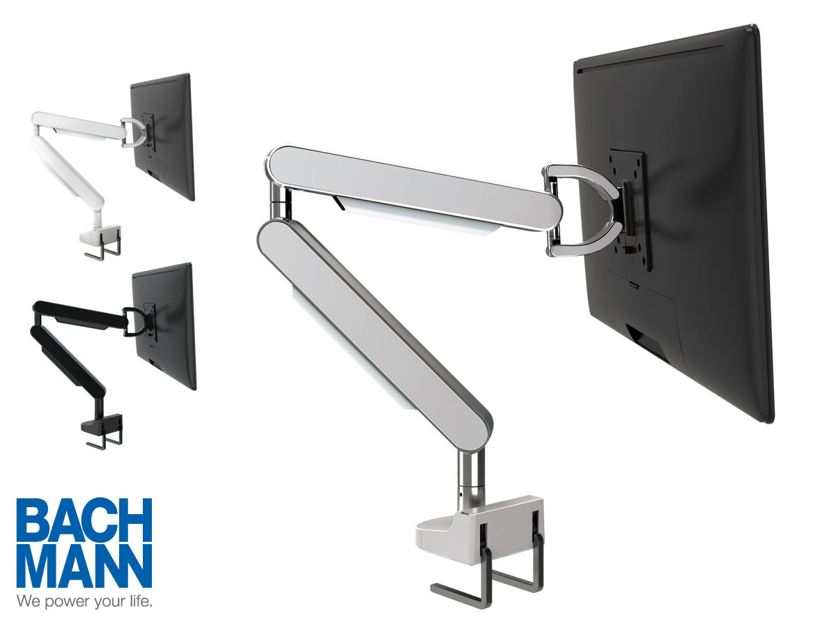 Bachmann ZG1 Monitorhalterung schwarz + Desk 2 Alu BLACK Anschlussfeld Farbvariationen