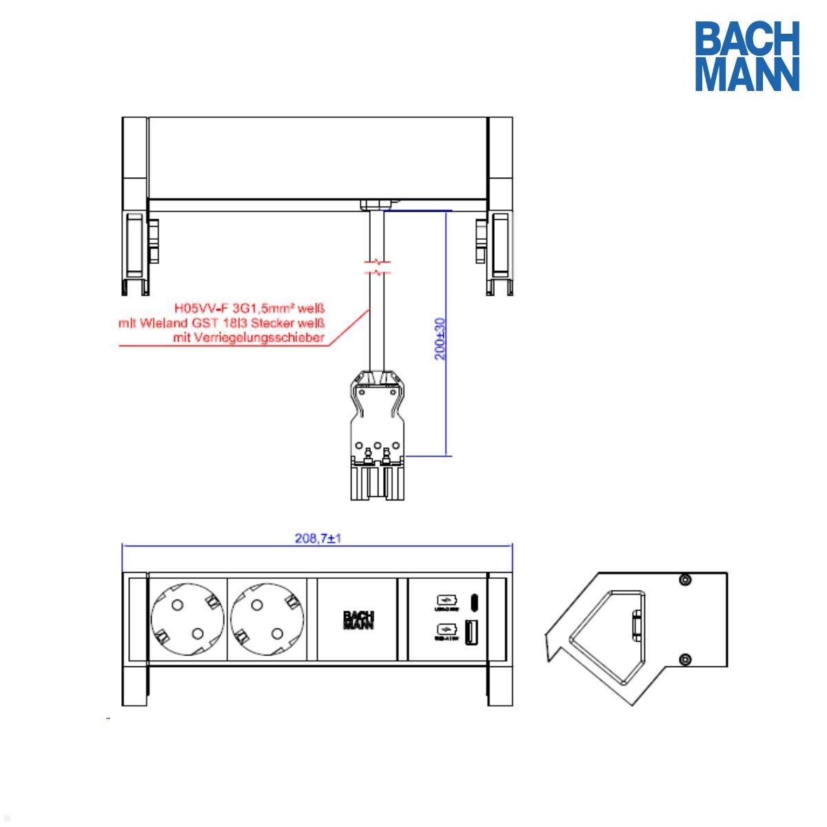 Bachmann DESK 2, 2x Steckdose, 1 USB-C Charger 30W