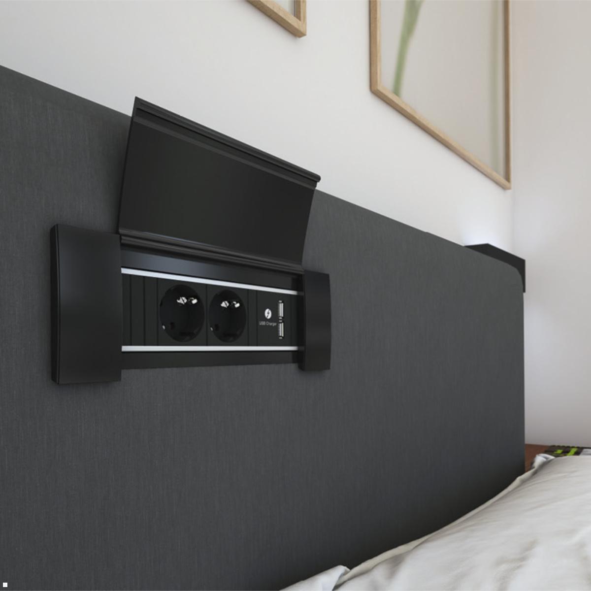 Bachmann Power Frame 3-fach 1x Steckdose 1x USB-Charger A/C 1x CM (916.503), Anwendungsbeispiel, Abb. ähnlich Bachmann Power Frame 3-fach 1x Steckdose 1x USB-Charger A/C 1x CM (916.503), Anwendungsbeispiel, Abb. ähnlich