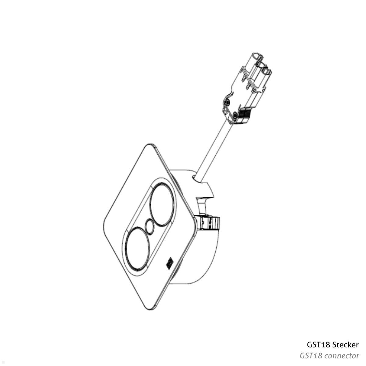 Bachmann TWIST 2 1x Steckdose 1x USB-Charger A/C, GST18, eckig (946.013) silber, Zeichnung Stromzugang Bachmann TWIST 2 1x Steckdose 1x USB-Charger A/C, GST18, eckig (946.013) silber, Zeichnung Stromzugang