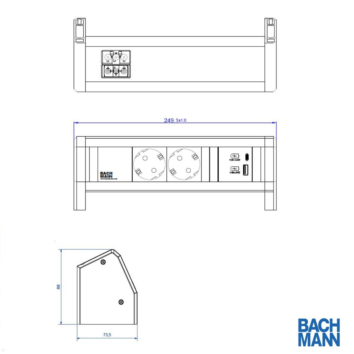 Bachmann DESK 1 WHITE 2x Steckdose mit USB-Charger A/C (902.0290) technische Zeichnung Bachmann DESK 1 WHITE 2x Steckdose mit USB-Charger A/C (902.0290) technische Zeichnung