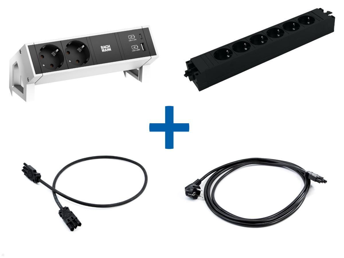 Bachmann Steckdosenleisten-Set DESK 2 + STEP BASE inkl. GST18 Kabel Bachmann Steckdosenleisten-Set DESK 2 + STEP BASE inkl. GST18 Kabel