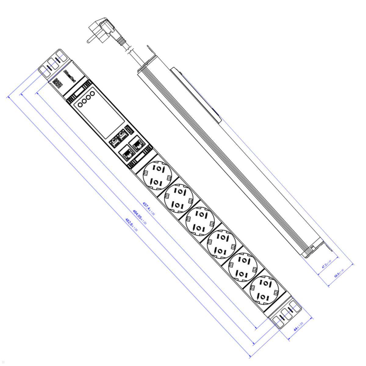 Bachmann BN ESSENTIAL Metered - 19" PDU mit 6xCEE7/3 & Display (BM0024203), Maße