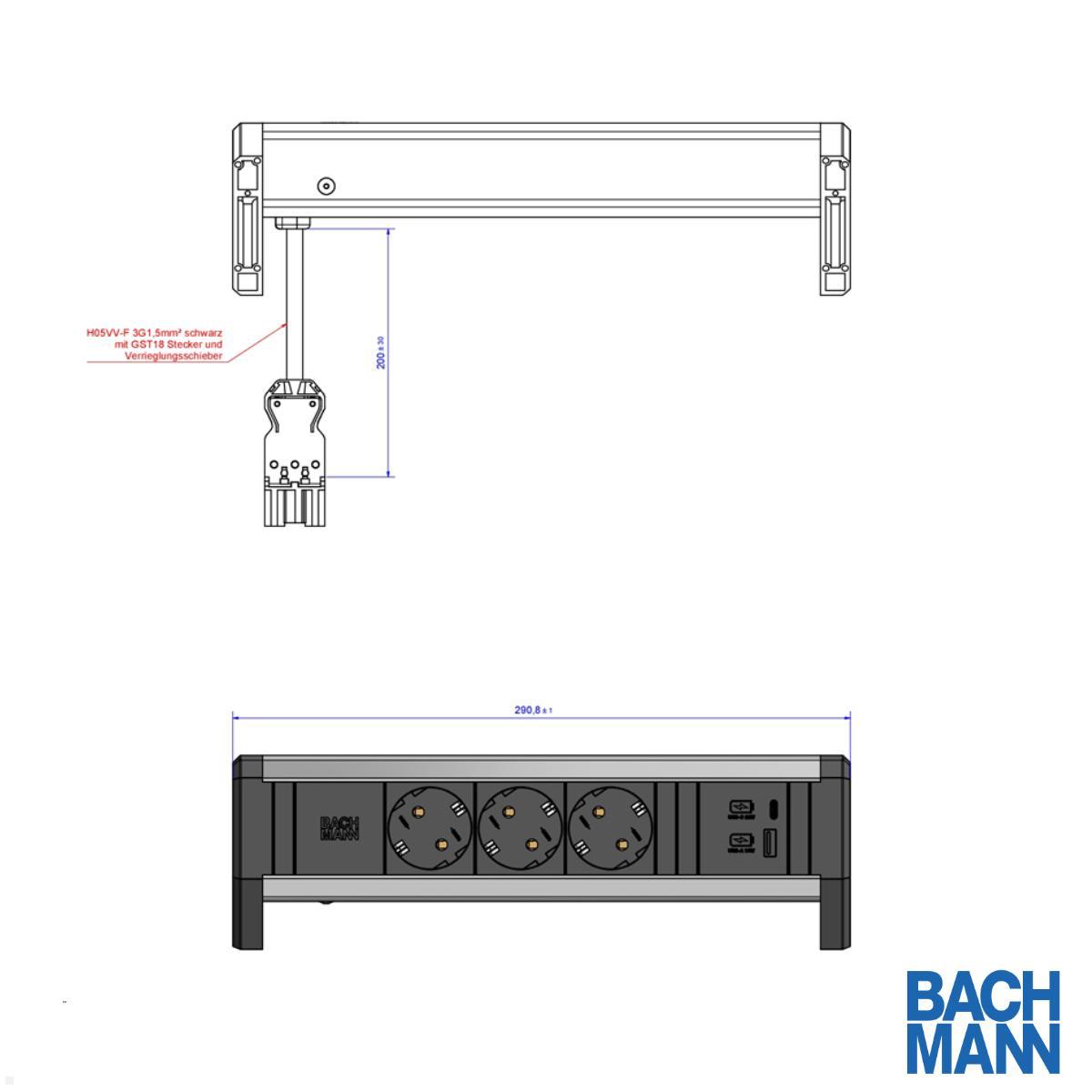 Bachmann DESK 1 3x Steckdose mit USB-Charger A/C (902.1667) technische Zeichnung Bachmann DESK 1 3x Steckdose mit USB-Charger A/C (902.1667) technische Zeichnung