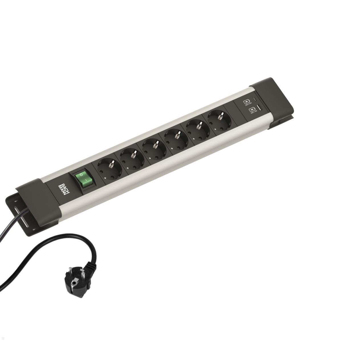 Bachmann CONNECTUS 6x Steckdose CEE7/3, 1x USB A/C, 1x Schalter, grau (BM005920)