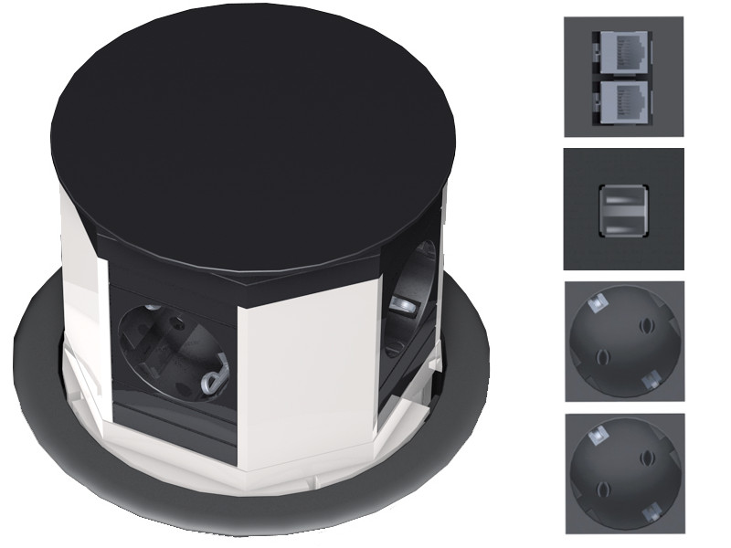 Bachmann 904.003 LIFT 2x Schuko 2x CAT6 2x USB schwarz