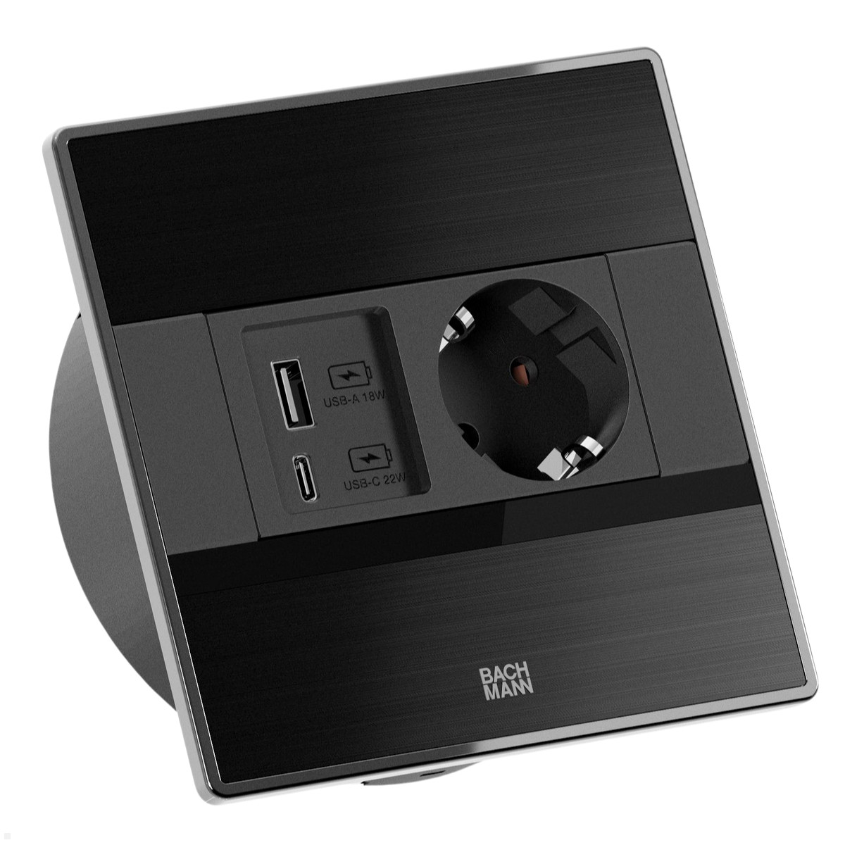 Bachmann SENSE Einbausteckdose 1x Steckdose, 1x USB-A, 1x USB-C, schwarz