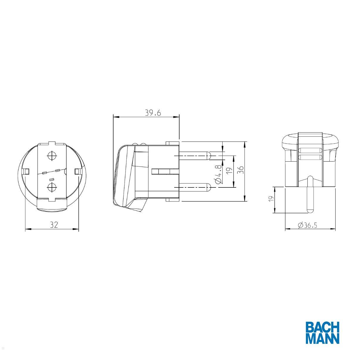 Bachmann Schutzkontakt Winkelstecker 90 Grad, weiß (911.276) technische Zeichnung Bachmann Schutzkontakt Winkelstecker 90 Grad, weiß (911.276) technische Zeichnung
