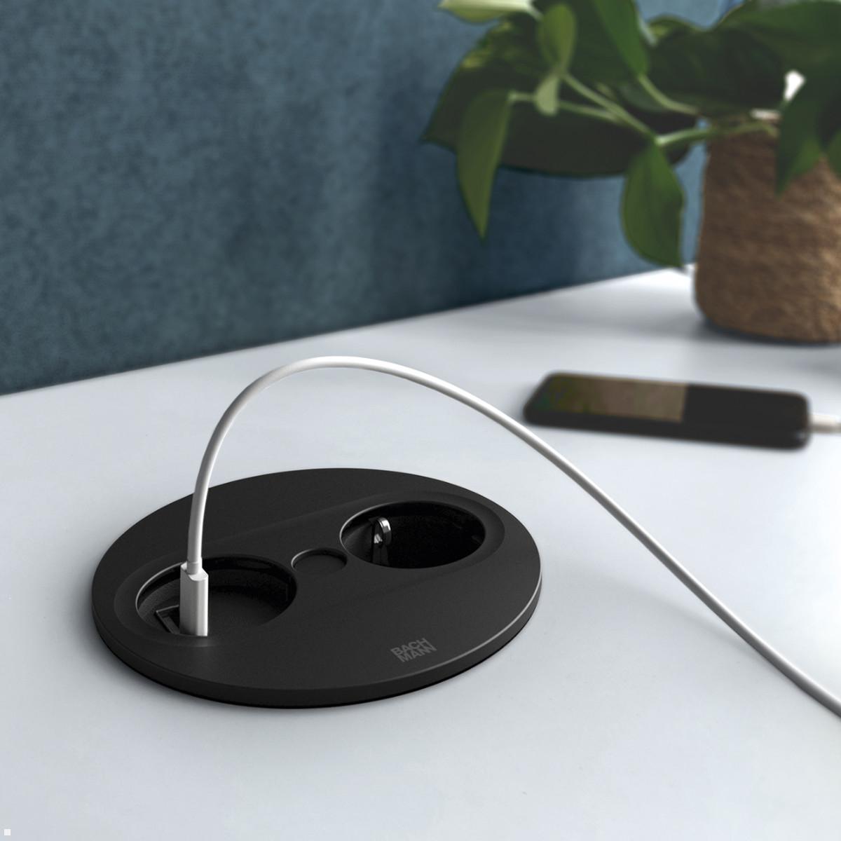 Bachmann TWIST 2 1x Steckdose 1x USB-Charger A/C, rund (946.004) Edelstahl-Optik, Anwendungsbeispiel, Abb. ähnlich Bachmann TWIST 2 1x Steckdose 1x USB-Charger A/C, rund (946.004) Edelstahl-Optik, Anwendungsbeispiel, Abb. ähnlich