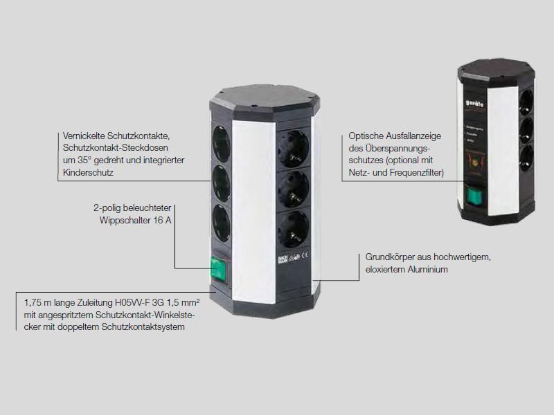 Bachmann COMPACT 12-fach Steckdose mit Schalter Zuleitung 1,75m (334.001) Eigenschaften