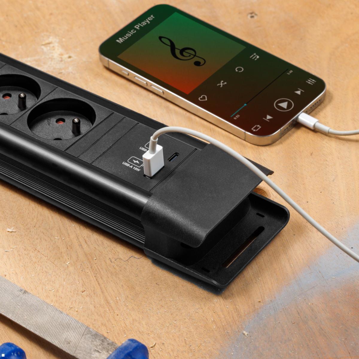 Bachmann CONNECTUS 6x UTE Steckdose, 1x USB A/C, 1x Schalter, schwarz (BM005941), Smartphone laden