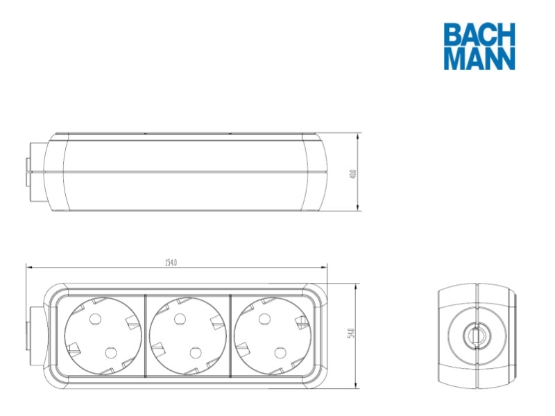 Bachmann SELLY 3-fach Steckdosenleiste mit 1,5m Zuleitung, weiß 387.270S Zeichnung Bachmann SELLY 3-fach Steckdosenleiste mit 1,5m Zuleitung, weiß 387.270S Zeichnung