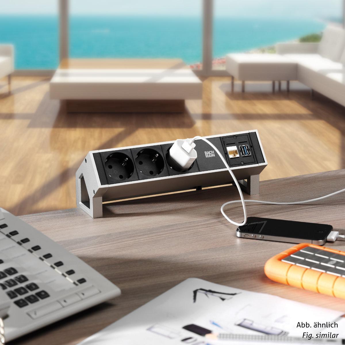 Bachmann DESK 2 2x Steckdose 2x USB Charger 2x CAT6a (902.358), Bürosteckdose Bachmann DESK 2 2x Steckdose 2x USB Charger 2x CAT6a (902.358), Bürosteckdose