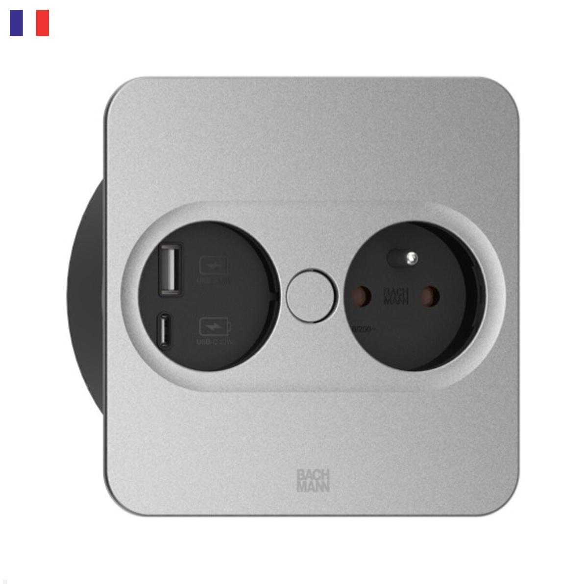 Bachmann TWIST 2 1x FR Steckdose UTE 1x USB-Charger A/C, GST18, eckig (946.015) silber Bachmann TWIST 2 1x FR Steckdose UTE 1x USB-Charger A/C, GST18, eckig (946.015) silber