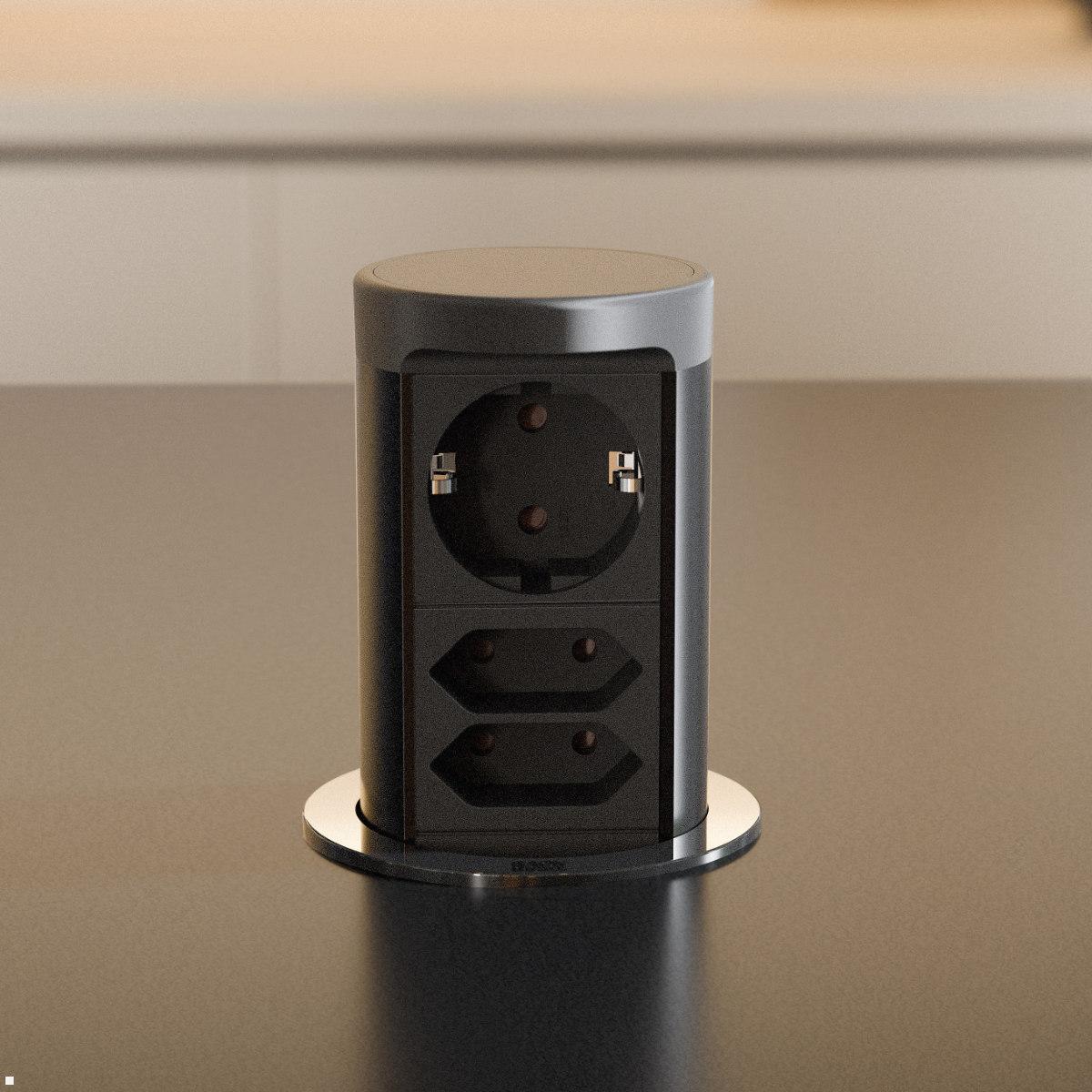 Bachmann ELEVATOR 2 versenkbare Küchensteckdose 3-fach – Einbauansicht